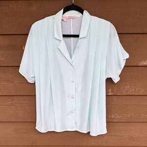 Vintage Women's Light Blue Short-Sleeve Button Down Blouse size 10